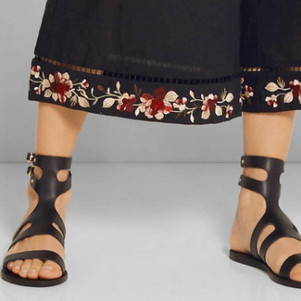 New Anthropologie Black Jessica Leather Sandals